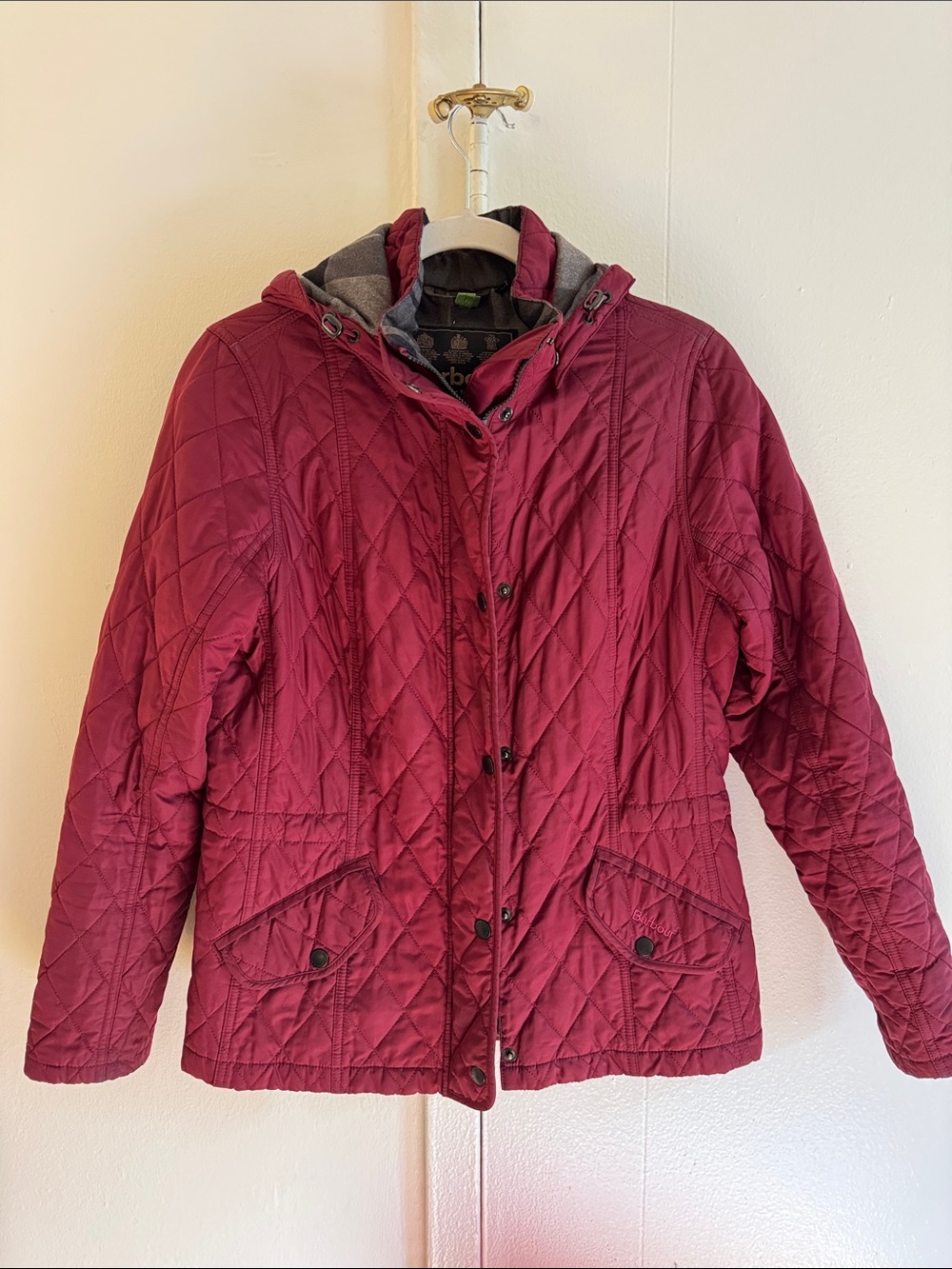 Barbour Quilted Hooded Puffer Jacket - Burgundy